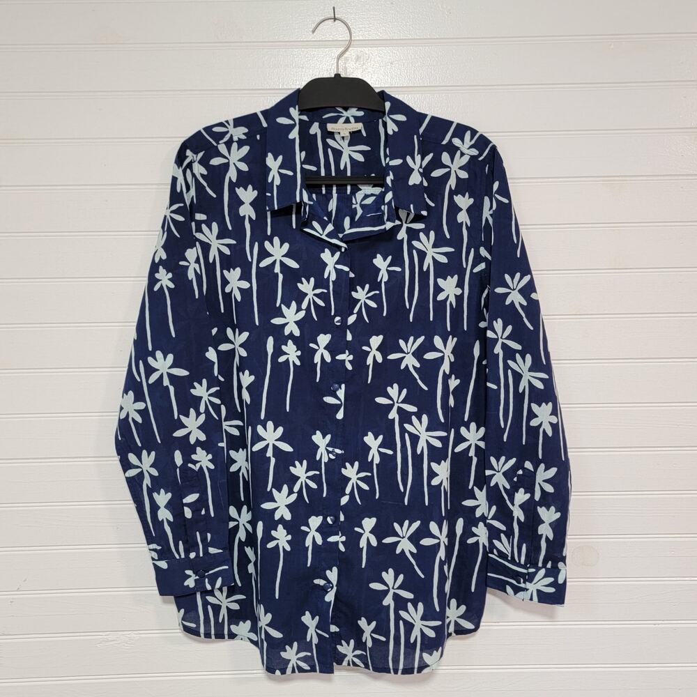 Fitzroy & Willa Long Sleeve Button Up Shirt Size Large Floral Cotton Poplin Top